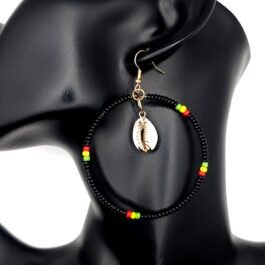Gold Cowrie Rasta Hoop Earrings