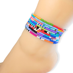 5 Colorful African Zulu Beaded Anklets