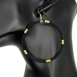 Black and Gold Earrings Beaded Hoop
