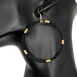 beaded hoops - gold black