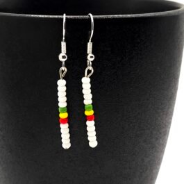 Beaded White Rasta Dangle Earrings