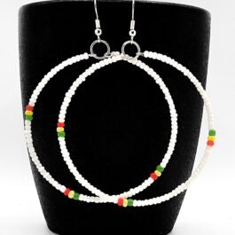 Rasta White Beaded Hoop Earrings