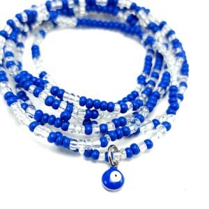 Crystal & Blue Waist Beads with Evil Eye