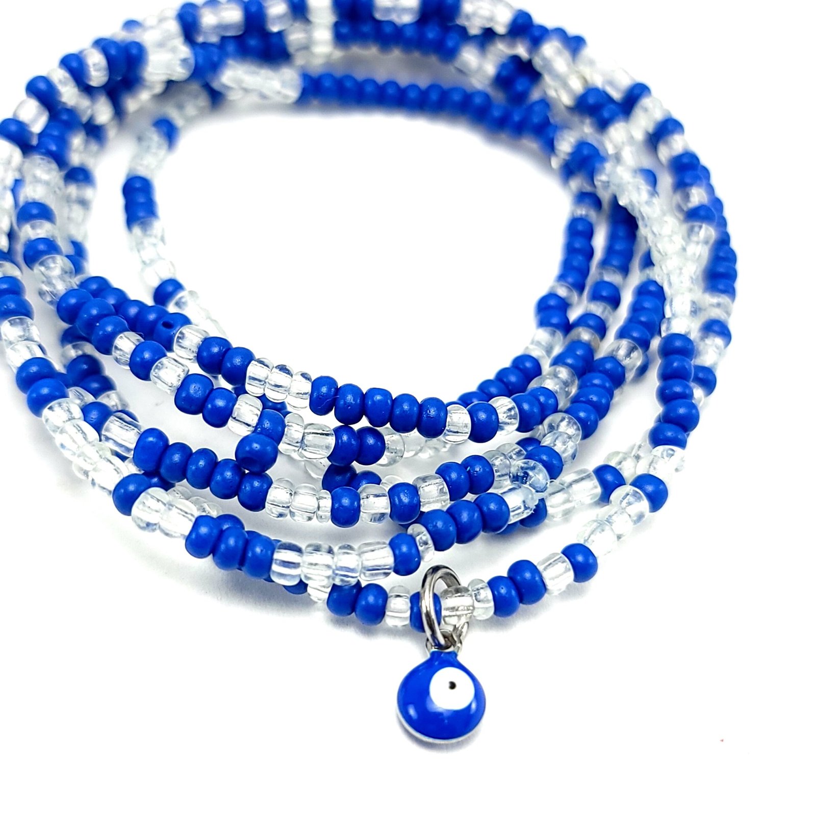 Crystal & Blue Waist Beads with Evil Eye