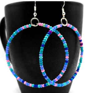 Pink Blue Purple Beaded Hoops