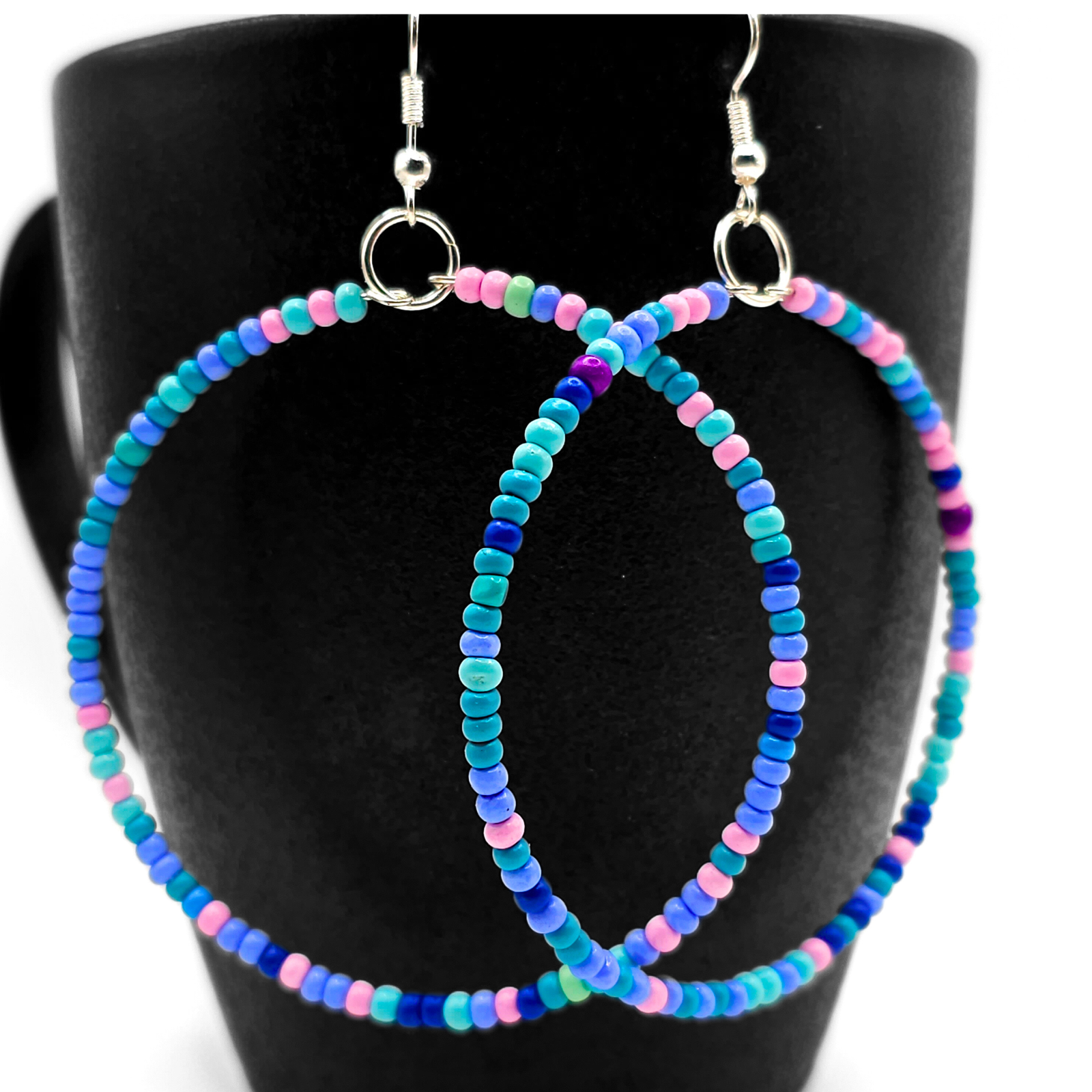 Pink Blue Purple Beaded Hoops