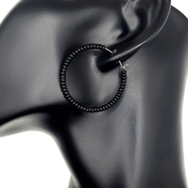 Small Beaded Black Beaded Hoop Earrings