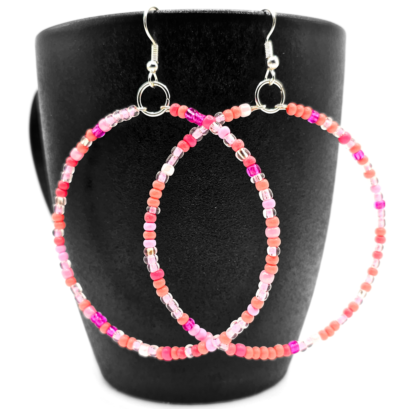 Mixed Pink Beaded Hoop Earrings
