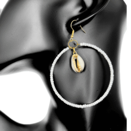 White Hoops w/ Cowrie Shell Earrings