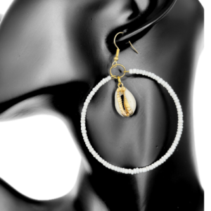 White Hoops w/ Cowrie Shell Earrings