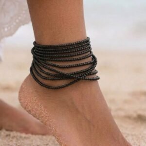 Black Beaded Anklet Set (10pc)