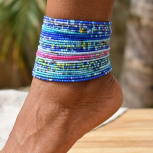 Blue Beaded Anklet Set (10pc)