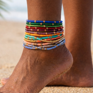 Gold Beaded Anklet Set (10pc)