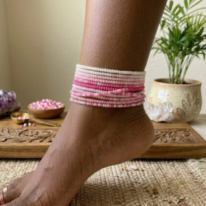 Pink Beaded Anklet Set (10pc)