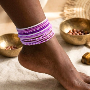 Purple Beaded Anklet Set (10pc)