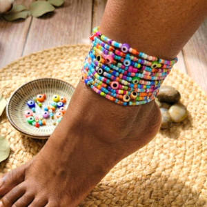 Rainbow Evil Eye Beaded Anklets (5pc)