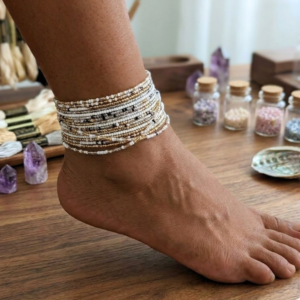 Neutral White Beaded Anklets (10pc)