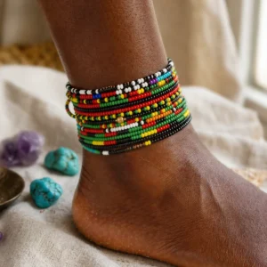 Reggae Mix Beaded Anklets (5pc)