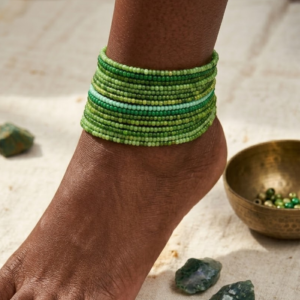 Green Beaded Anklet Set (10pc)